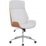 Poltrona sedia ufficio girevole regolabile elegante HLO-CP84 legno chiaro ecopelle bianco