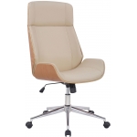 Poltrona sedia ufficio girevole regolabile elegante HLO-CP84 legno chiaro ecopelle avorio