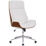 Poltrona sedia ufficio girevole regolabile elegante HLO-CP84 legno scuro ecopelle bianco