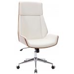 Poltrona sedia ufficio girevole regolabile HLO-CP29 metallo cromato legno ecopelle bianco