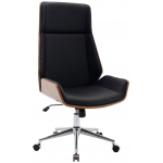 Poltrona sedia ufficio girevole regolabile HLO-CP29 metallo cromato legno ecopelle nero