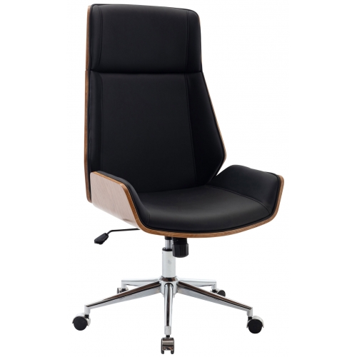 Poltrona sedia ufficio girevole regolabile HLO-CP29 metallo cromato legno ecopelle nero