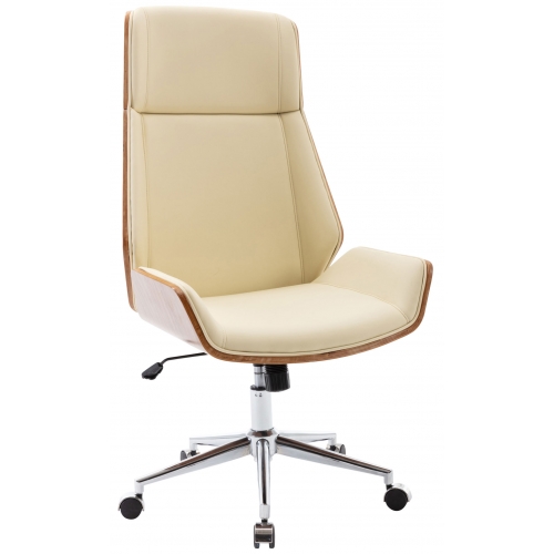Poltrona sedia ufficio girevole regolabile HLO-CP29 metallo cromato legno ecopelle avorio