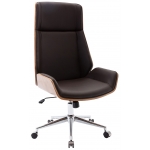 Poltrona sedia ufficio girevole regolabile HLO-CP29 metallo cromato legno ecopelle marrone