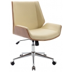 Poltrona sedia ufficio girevole regolabile elegante HLO-CP87 legno scuro ecopelle avorio
