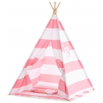 Tenda da gioco tepee tipì per bambini HLO-CP17 tessuto a righe bianco e rosa