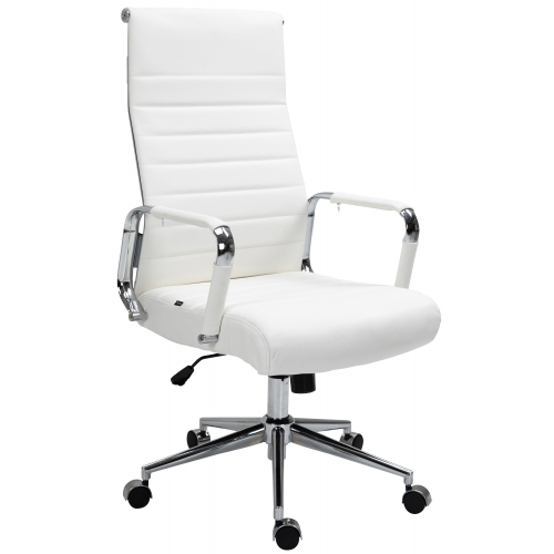 Poltrona sedia ufficio girevole regolabile HLO-CP15 metallo cromato vera pelle bianco