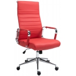 Poltrona sedia ufficio girevole regolabile HLO-CP15 metallo cromato vera pelle rosso