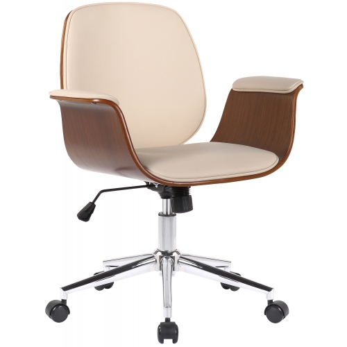 Poltrona sedia ufficio girevole regolabile HLO-CP52 metallo cromato legno scuro ecopelle avorio
