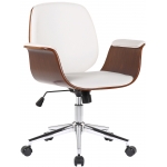 Poltrona sedia ufficio girevole regolabile HLO-CP52 metallo cromato legno scuro ecopelle bianco