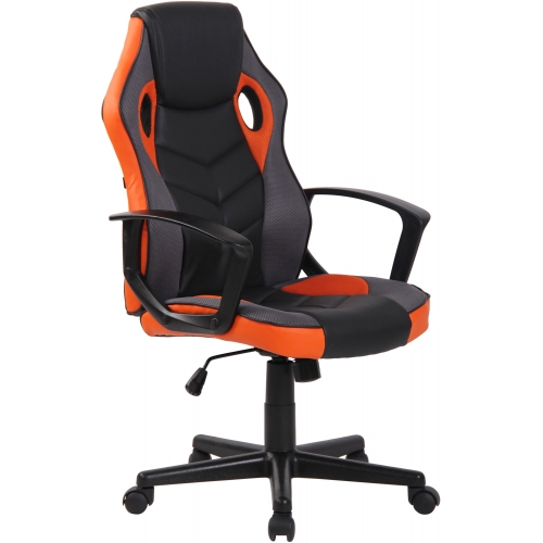 Poltrona sedia ufficio girevole regolabile gaming HLO-CP46 ecopelle nero arancione