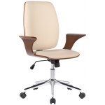 Poltrona sedia ufficio girevole regolabile HLO-CP30 metallo cromato legno ecopelle avorio