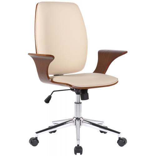 Poltrona sedia ufficio girevole regolabile HLO-CP30 metallo cromato legno ecopelle avorio