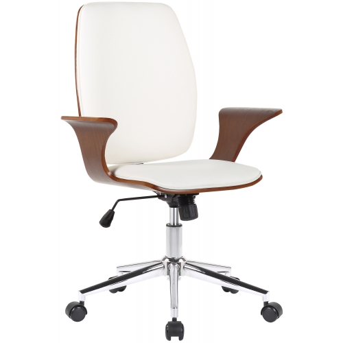 Poltrona sedia ufficio girevole regolabile HLO-CP30 metallo cromato legno ecopelle bianco