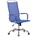 Poltrona sedia ufficio girevole regolabile HLO-CP28 metallo cromato tessuto traspirante blu