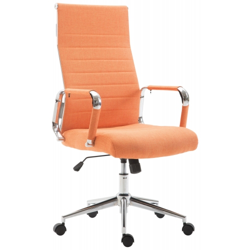 Poltrona sedia ufficio girevole regolabile HLO-CP15 metallo cromato tessuto arancione