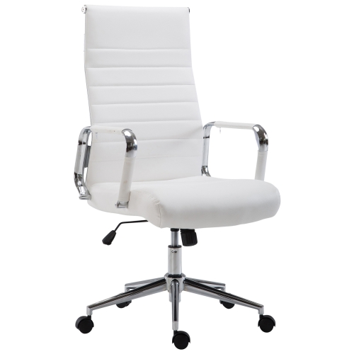 Poltrona sedia ufficio girevole regolabile HLO-CP15 metallo cromato ecopelle bianco