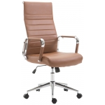 Poltrona sedia ufficio girevole regolabile HLO-CP15 metallo cromato ecopelle marrone chiaro