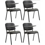Set 4x sedie ufficio conferenza con scrittoio ribaltabile HLO-CP99 metallo ecopelle nero