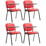 Set 4x sedie ufficio conferenza con scrittoio ribaltabile HLO-CP99 metallo ecopelle rosso