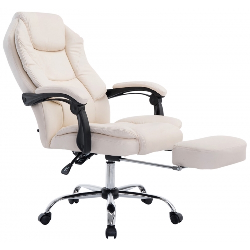Poltrona sedia ufficio girevole regolabile poggiapiedi estraibile HLO-CP33 ecopelle avorio