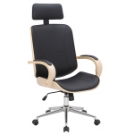 Poltrona sedia ufficio girevole regolabile elegante HLO-CP2 legno chiaro ecopelle nero