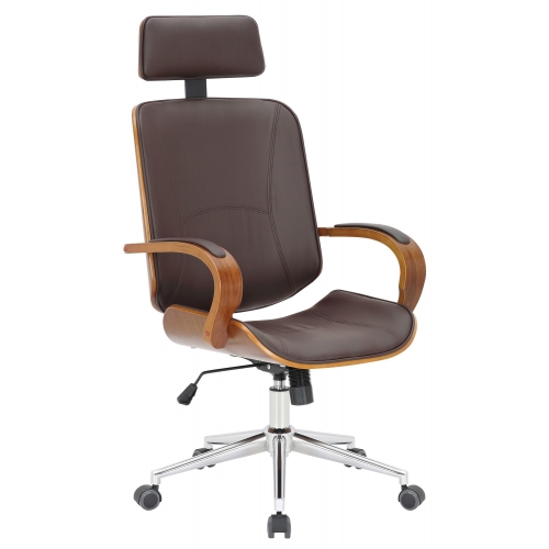 Poltrona sedia ufficio girevole regolabile elegante HLO-CP2 legno color noce ecopelle marrone