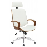 Poltrona sedia ufficio girevole regolabile elegante HLO-CP2 legno color noce ecopelle bianco