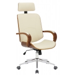 Poltrona sedia ufficio girevole regolabile elegante HLO-CP2 legno color noce ecopelle avorio