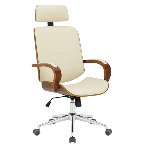 Poltrona sedia ufficio girevole regolabile elegante HLO-CP2 legno color noce ecopelle avorio
