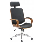 Poltrona sedia ufficio girevole regolabile elegante HLO-CP2 legno color noce ecopelle nero