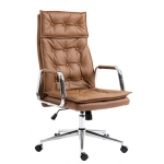 Poltrona sedia ufficio girevole regolabile HLO-CP77 metallo cromato vera pelle marrone chiaro