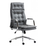Poltrona sedia ufficio girevole regolabile HLO-CP77 metallo cromato vera pelle grigio