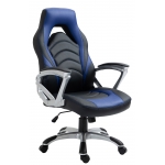 Poltrona sedia ufficio girevole regolabile gaming sportivo HLO-CP43 ecopelle nero e blu