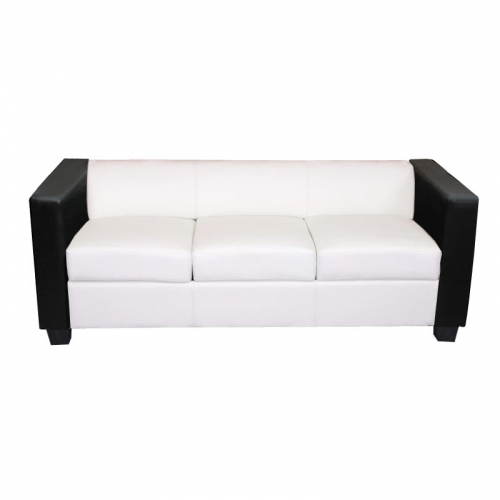 Divano sofa 3 posti lounge moderno elegante serie Lille M65 75x191x70cm ecopelle pelle bianco nero