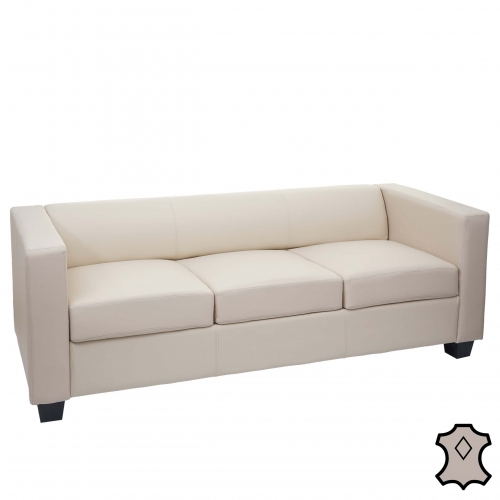 Divano sofa 3 posti lounge moderno elegante serie Lille M65 75x191x70cm pelle avorio