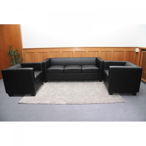 Salotto componibile lounge moderno elegante Lille M65 composizione 3-1-1 pelle nero
