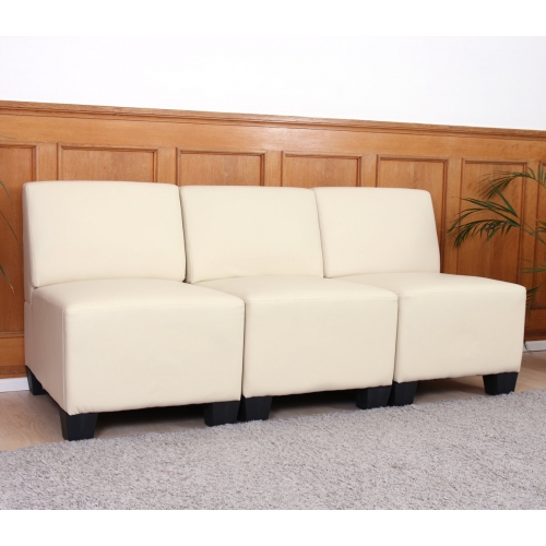 Salotto modulare componibile lounge moderno Lione N71 ecopelle divano 3 posti senza braccioli avorio