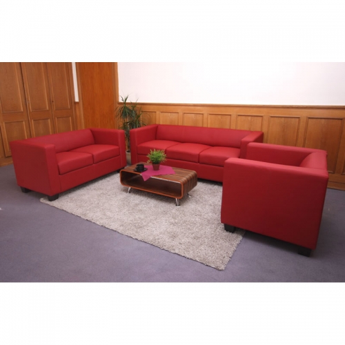 Salotto componibile lounge moderno elegante Lille M65 composizione 3-2-1 pelle rosso