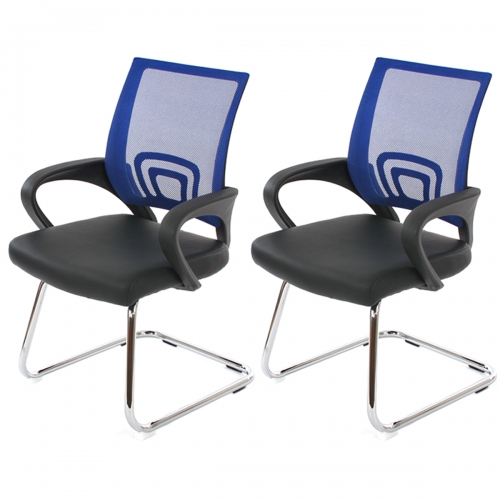 Set 2x sedie ufficio studio sala attesa Ancona 59x57x92cm ecopelle tessuto traspirante blu