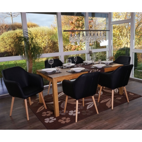 Serie Malmoe 6x sedie sala da pranzo T381 legno massiccio ~ ecopelle nero