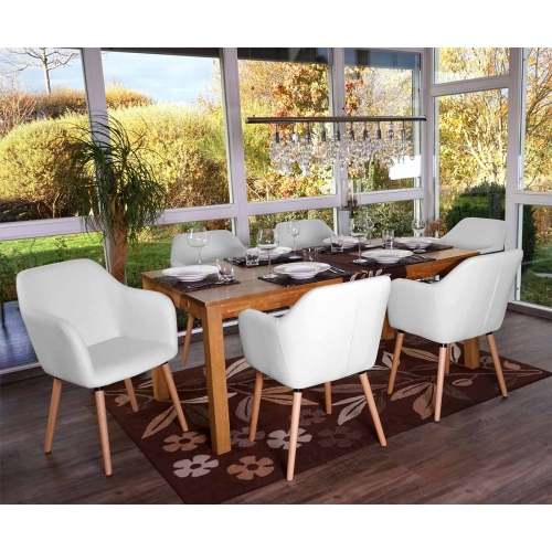 Serie Malmoe 6x sedie sala da pranzo T381 legno massiccio ~ ecopelle bianco