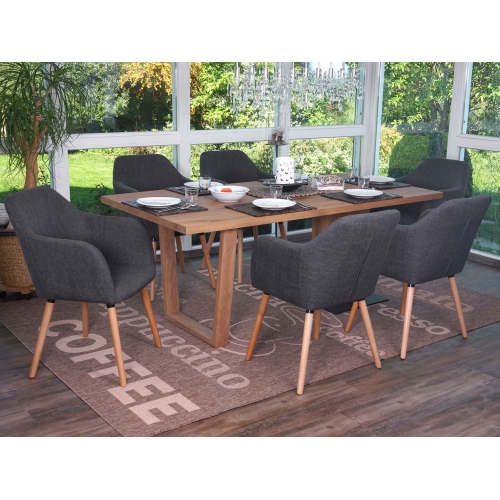 Serie Malmoe 6x sedie sala da pranzo T381 legno massiccio ~ tessuto grigio