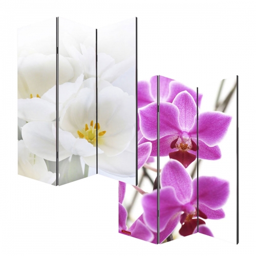 Paravento divisore doppia immagine separ decorativo 3 pannelli M68 180x120cm orchidee