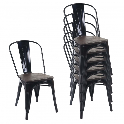 Set 6x sedie bistrot seduta in legno design industriale HWC-A73 metallo verniciato nero
