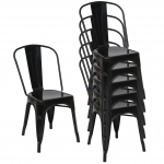 Set 6x sedie bar bistrot impilabili design industriale HWC-A73 metallo verniciato nero