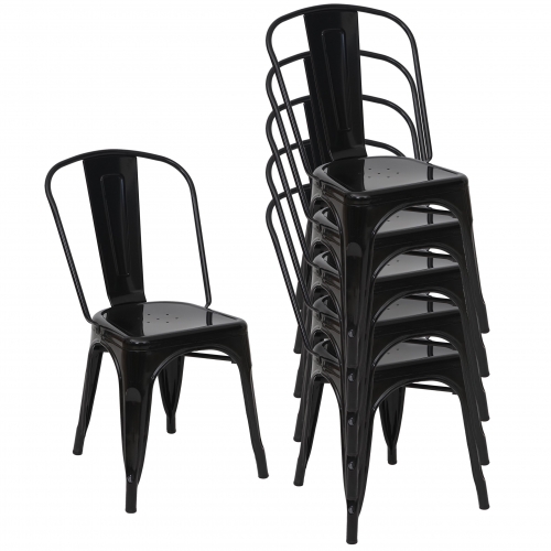 Set 6x sedie bar bistrot impilabili design industriale HWC-A73 metallo verniciato nero