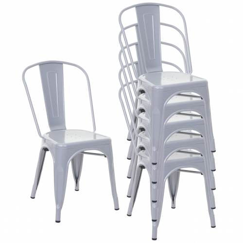 Set 6x sedie bar bistrot impilabili design industriale HWC-A73 metallo verniciato grigio