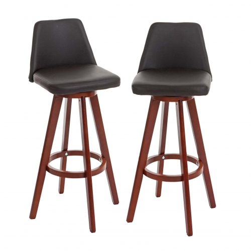 Coppia sedie sgabelli HWC-C43 girevole design moderno legno ecopelle marrone