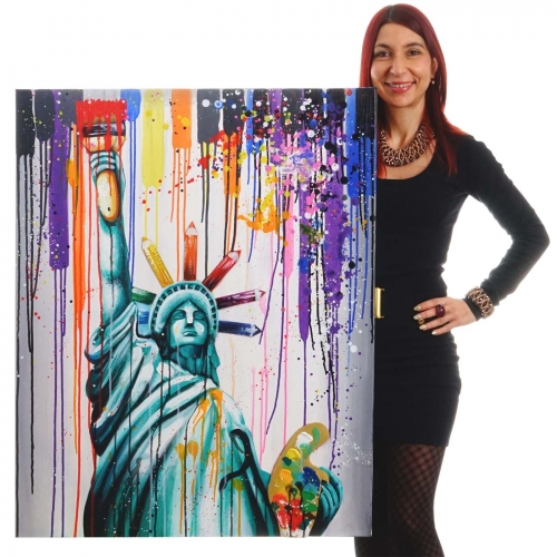 Dipinto a mano pittura ad olio su tela 80x100cm statua della libert